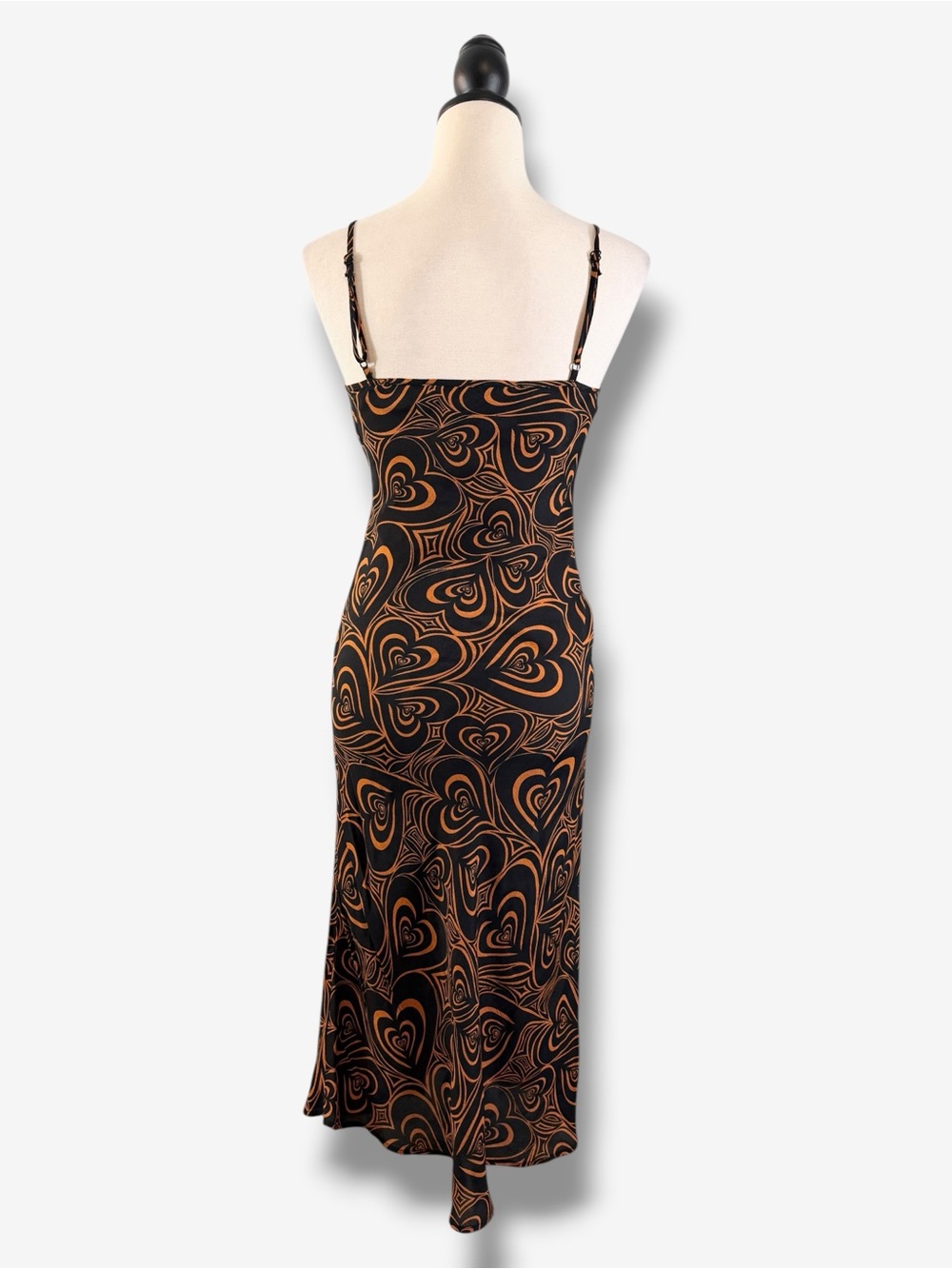 Lisa Says Gah Wild Hearts Midi Slip Dress Size XS Black Orange Casual Evening - Picture 5 of 12